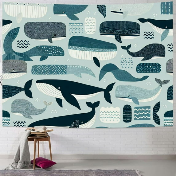 BCIIG Whales Ocean Sea Graphic Tapestry Wall Hanging Unique Style Art Decor for Living Room Bedroom Dorm 40x60inch