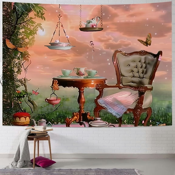 BCIIG Whimsical Tea Party Tapestry Wall Hanging Unique Style Graphic Tapestries Home Wall Decor Art for Living Room Bedroom Apartment Farmhouse Dorm 40x30inch