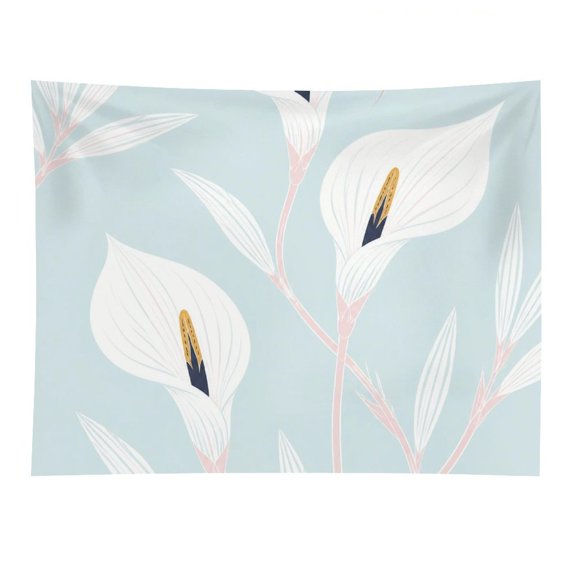 BCIIG White Calla Lily Light Blue Background Botanical Seamless Pattern Tapestry, Polyester Print Wall Hanging Tapesties for Bedroom Dorm Living Room, Aesthetic Home Decor for Adults And Family