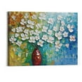 thumbnail image 1 of BCIIG  White Floral Canvas Wall Art Hand Painted Heavy Textured Paintings Teal and Yellow Pictures Contemporary Artwork for Living Room Bedroom Dinning Decor  20"x16", 1 of 5