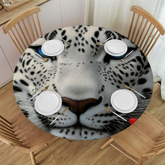 BCIIG White Leopard Print Rose Round Tablecloth Stain Resistant Washable Ideal for Indoor and Outdoor Dining Parties Single-sided printing Perfect for home kitchens Holiday dinners