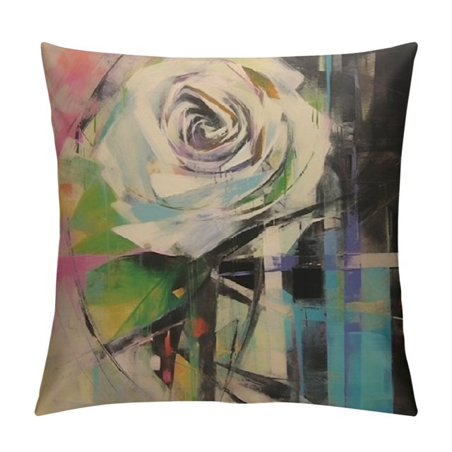 BCIIG White Rose Graphic Decorative Cushion Throw Pillow Cover for Home