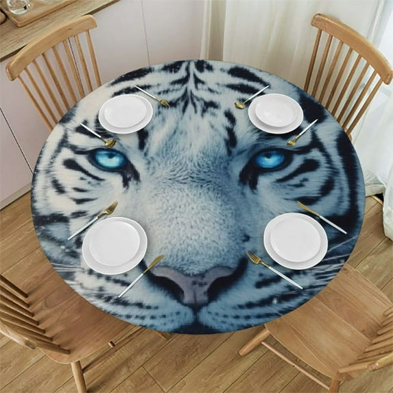 BCIIG White Tiger Snow Scene Round Table Cover Stain Resistant Washable Perfect for Indoor Outdoor Kitchen Dining Wedding Parties 100% Polyester Fiber 46"-50