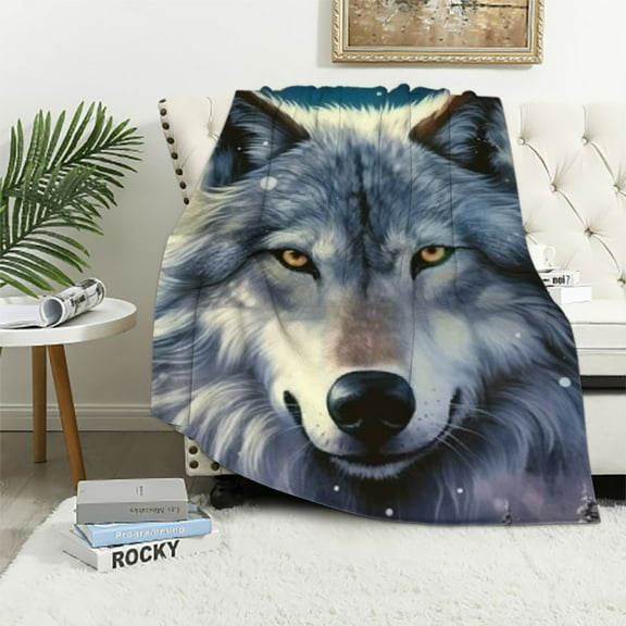 BCIIG White Wolf Blanket Super Soft Cozy Wolves Fleece Throw Blanket Lightweight Plush Wildlife Animal Bedding Blanket Gifts for Men Women Kids Girls Boys Bed decor  40x50in