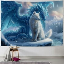 BCIIG White Wolf Blue Dragon Tapestry Wall Hanging Home Decor 40x30inch