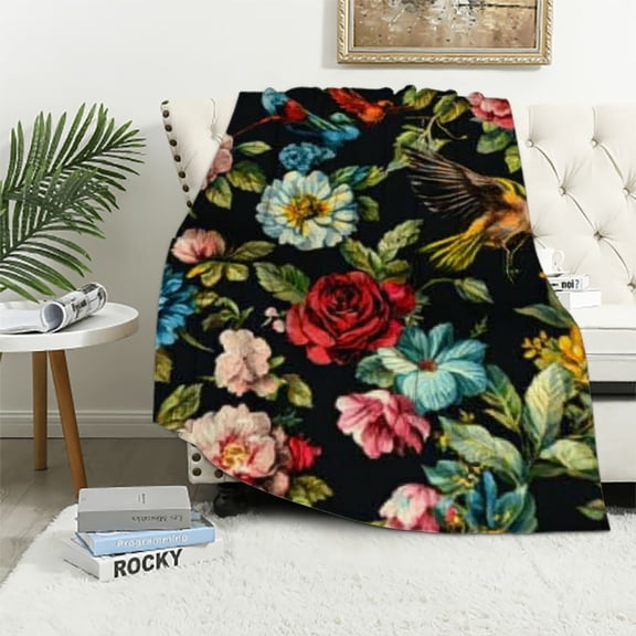 BCIIG Wild Flowers Blanket for Women, Lightweight Soft Fleece Flannel Throw Blanket Peony Roses Sofa Couch Living Room  50x60in