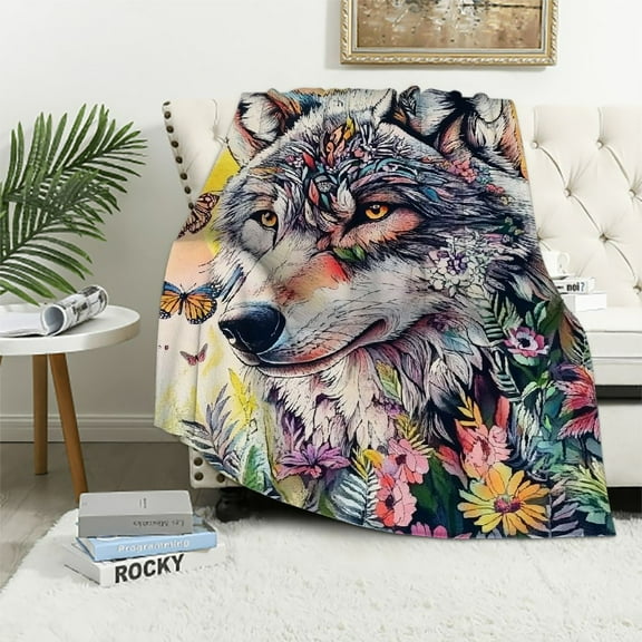 BCIIG Wild Wolf Blanket Vibrant and Artistic Animal Throw Blankets,Birthday Gifts for Women Men & Wildlife Lovers,Lightweight Soft for Sofa Couch Bed Room Travel Stylish Boho Decor 50x60in