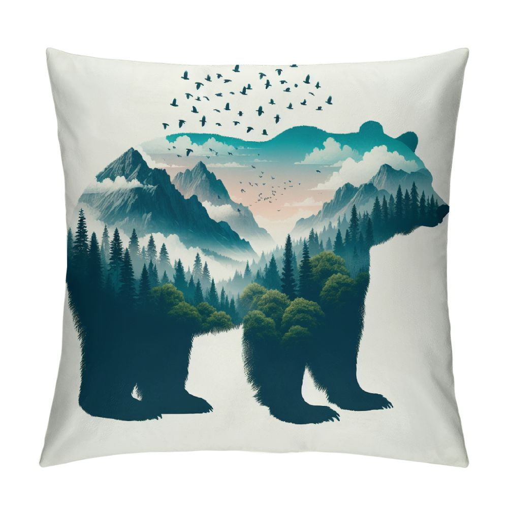 Bear Throw Pillow Covers 16 x16 Set of 2 Soft Wild Animal Cushion Covers for for Couch Sofa Rustic Cabin Country Nature Wildlife Bear Tree Yellow Brown Decorative Pillowcases Outdoor Pillows Covers