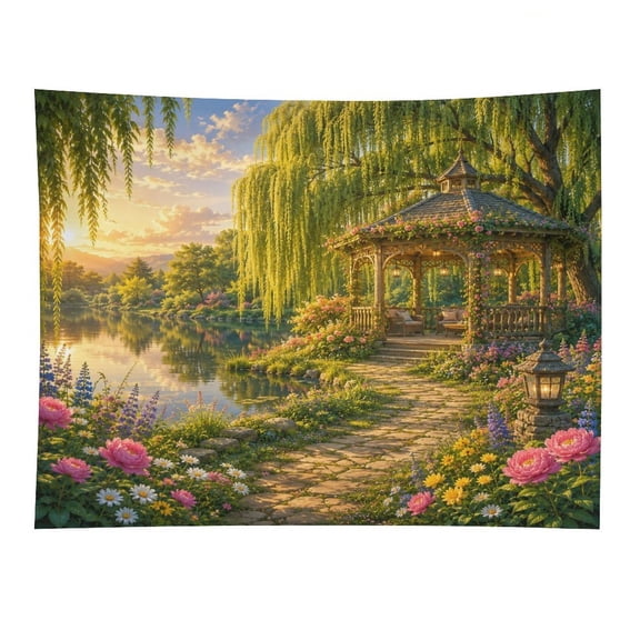 BCIIG Willow Lake Pavilion Tapestry, Polyester Print Wall Hanging Tapesties for Bedroom Dorm Living Room, Aesthetic Home Decor for Adults And Family