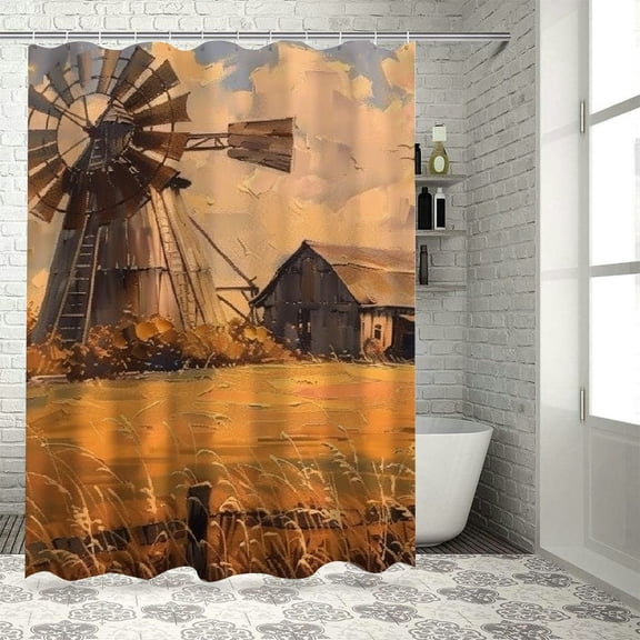 BCIIG Windmill Barn Field Bathroom Decor Set with Hooks, Colorful Luxurious Graphic Print Polyester Fabric Shower Curtain Set, Home Bathtubs Decoration, Waterproof, Easy Installation 69x72