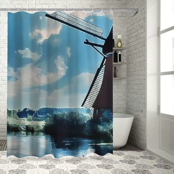 BCIIG Windmill Water Cloud Washable Bathroom Shower Curtain with Hook, Waterproof, Vivid HD Print, Easy to Install, Perfect for Bedroom and Living Room Decoration,