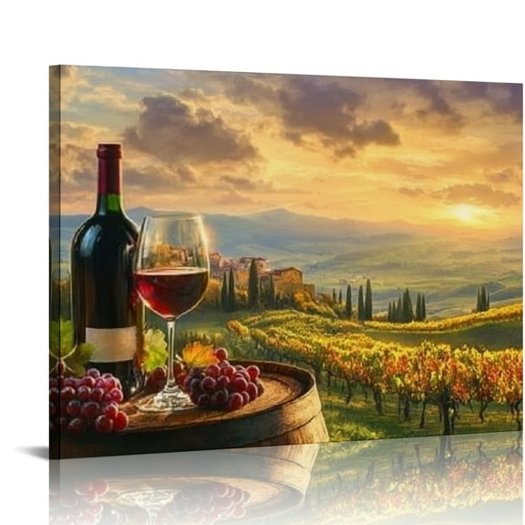 BCIIG Wine Bottle Glass Vineyard Canvas Wall Art Home Decor 16x12in