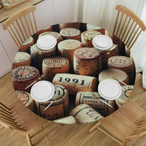 BCIIG Wine Corks Round Tablecloth Stain Resistant Washable Indoor Outdoor Kitchen Dining Wedding Parties Tablecloths 100% Polyester Fiber 31-35