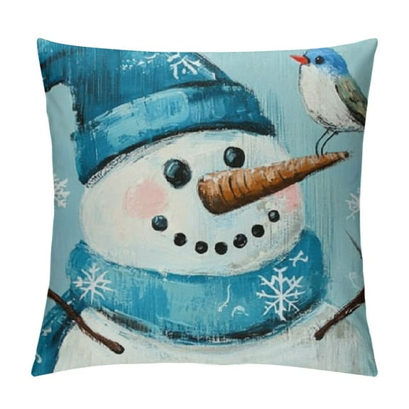 BCIIG  Winter Blue Snowman Pillow Covers   Teal Christmas Snowman Snowflake Outdoor Decorative Throw Pillow Covers Set Holiday Pillowcases Cushion Covers for Couch Home Decor 12x12in