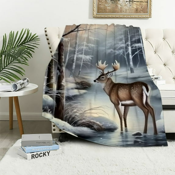 BCIIG Winter Deer Blanket, Soft, Cozy Flannel Throw Blanket - Perfect for Couch, Bed, Travel - Fuzzy, Fluffy Home Decor for Indoor and Outdoor Use 50x60in