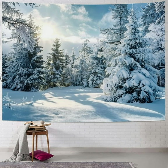 BCIIG  Winter Snow Forest Tapestry White Alps Mountain Winter Scene Tapestry Snowy Woodland Landscape Taptries Wall Hanging for Bedroom Living Room Dorm Wall Art Home Decor Painting