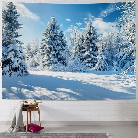 BCIIG Winter Snow Forest Tapestry White Alps Mountain Winter Scene Tapestry Woodland Landscape Taptries Wall Hanging for Bedroom Living Room Dorm Wall Art Home Decor