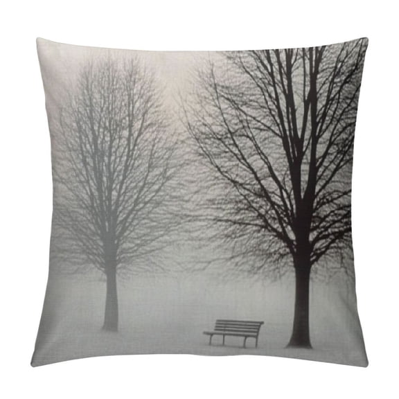 BCIIG Winter Throw Pillow Cushion Cover, Foggy Misty Cold Scenery Leafless Tree Branch in Weather Print, Decorative Square Accent Pillow Case, 20x20in