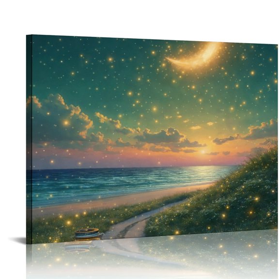 BCIIG Wish Bottle on the Beach Ready An Excellent Gift Choice, HD Print Framed Canvas Wall Art, Wall Art Suitable For Living Room Bedroom Kitchen Classroom Studio Family