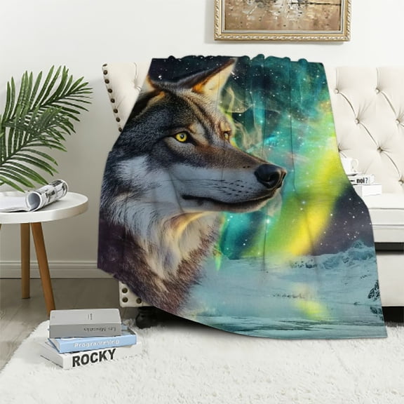 BCIIG Wolf Blanket,Blue Starry Night Moon Throw Blanket,Galaxy Wolf Blanket,Cozy Soft Warm Animals Wolf Blanket for Bed Couch,Boys Blanket 40x50in