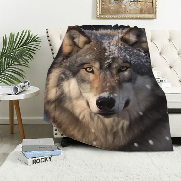 BCIIG Wolf Blanket Gifts for Women Men Girls Boys Snow Wolves Flannel Throw Blankets for Home Decor Couch Bed Sofa Soft Fuzzy Lightweight for All Season  50x60in