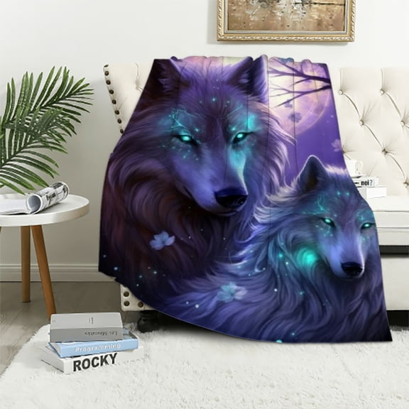 BCIIG Wolf Blanket,Purple Starry Night Galaxy Wolf Throw Blanket,Wolf Head Print Blanket, Cozy Soft Warm Safari Animals Theme Blanket for Bed Couch,Boys Girls Blanket 50x60in