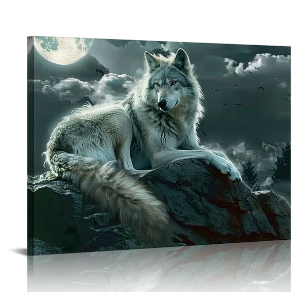 BCIIG Wolf Decor Wall Art Wolf Wall Decor Forest Wolf Religious Wolf Pictures for Wall White Wolf Canvas Print Painting Artwork for Bathroom Bedroom Living Room 16x12in