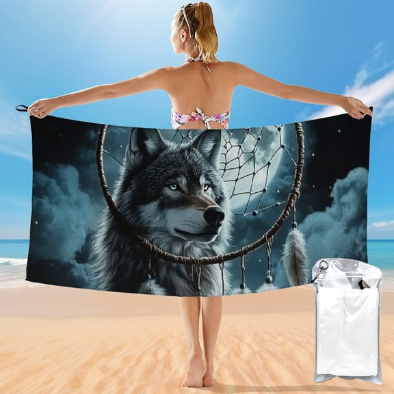 BCIIG Wolf Dream Catcher Moon Quick Dry Bath Towel 27.5x55in Ultra-Fine Fiber Towel for Beach Vacations and Outdoor Recreation 55x27.5in