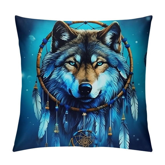 BCIIG Wolf Dream Catcher Stars Graphic Decorative Cushion Throw Pillow Cover for Home Aesthetic Decor Short Plush - 1PC 12x12in