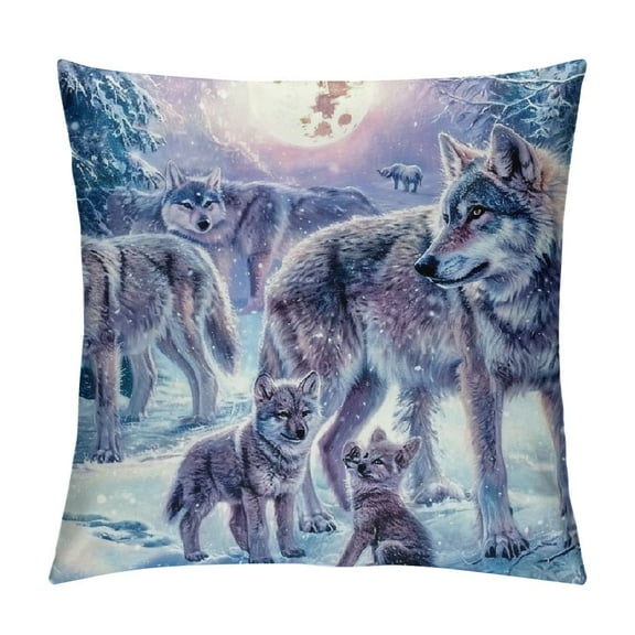 BCIIG Wolf Family Full Moon Graphic Throw Pillow Cover 1PC 22x22in