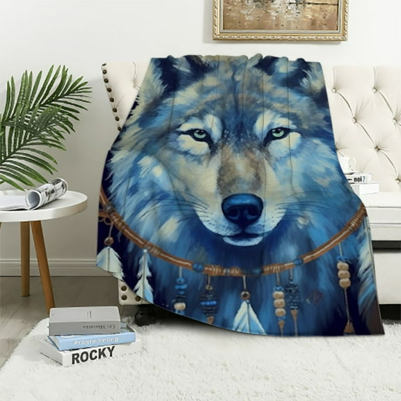 BCIIG Wolf Feathers Moon Warm Lightweight Blanket Soft Fleece Blankets All Seasons for Living Rooms Sofa Decor Cow Gifts Blanket 40x50in