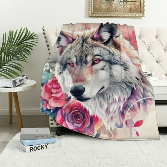 BCIIG Wolf Fleece Throw Blanket All Season Boho Mandala Flowers Bed Blanket Rose Graffiti Wildlife Fuzzy Blanket for Bed Sofa Couch Beige Pink Plush Blanket  40x50in