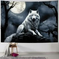 BCIIG Wolf Full Moon Gothic Art Tapestry Wall Hanging Unique Style for Home Decor Living Room Bedroom Dorm 40x30inch