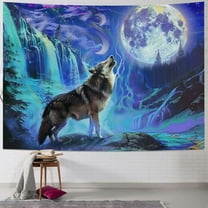 BCIIG Wolf Howling Tapestry Galaxy Psychedelic Wall Hanging Decor Night Sky Moon Space Hippie Tapestries Wall Tapestry Colorful for Bedroom