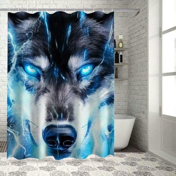 BCIIG Wolf Lightning Blue Eyes Bathroom Shower Curtain Set with Hooks, Premium Polyester Fabric, Waterproof, Washable, Vibrant HD Print 60"x72