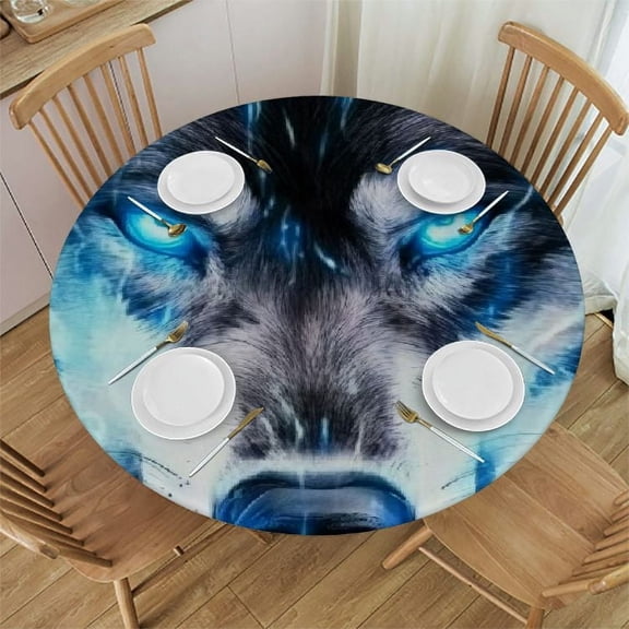 BCIIG Wolf Lightning Blue Eyes Round Tablecloth 100% Polyester Stain-Resistant Washable for Indoor Outdoor Restaurants Weddings Parties Home Kitchen Decor 54"-58