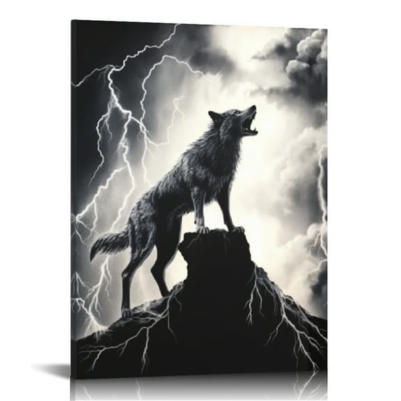 BCIIG Wolf Lightning Storm Tree Fine Art Aesthetic Poster Print Wall Painting for Home Office Decor 16x20 in