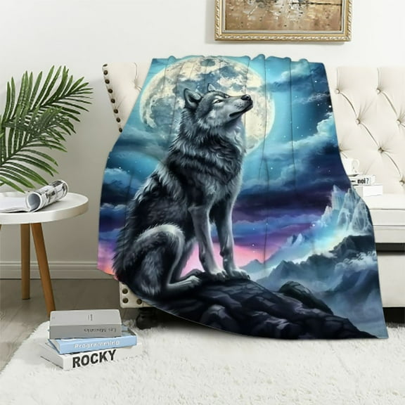 BCIIG Wolf Moon Mountains Warm Lightweight Blanket Soft Fleece Throw Blanket All Seasons Decor Cow Gifts Blanket for Living Rooms Sofa 40x50in