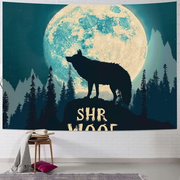 BCIIG Wolf Moon Quote Tapestry Wall Hanging Unique Style Graphic Tapestries Home Wall Decor Art for Living Room Bedroom Apartment Farmhouse Dorm 40x30inch