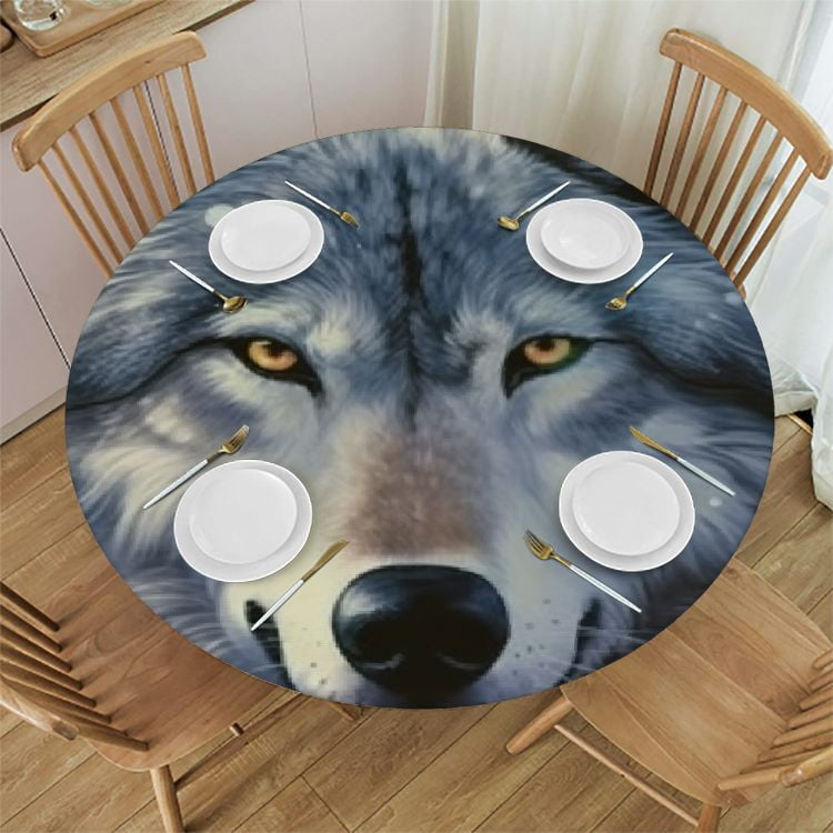 BCIIG Wolf Moon Stars Round Table Cover Stain Resistant Washable for ...
