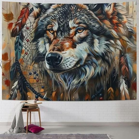 BCIIG Wolf Native Indian Dreamcatcher Vintage Tapestry Wall Hanging Tapestries For Home Bedroom Living Room Dorm Aesthetic Decor