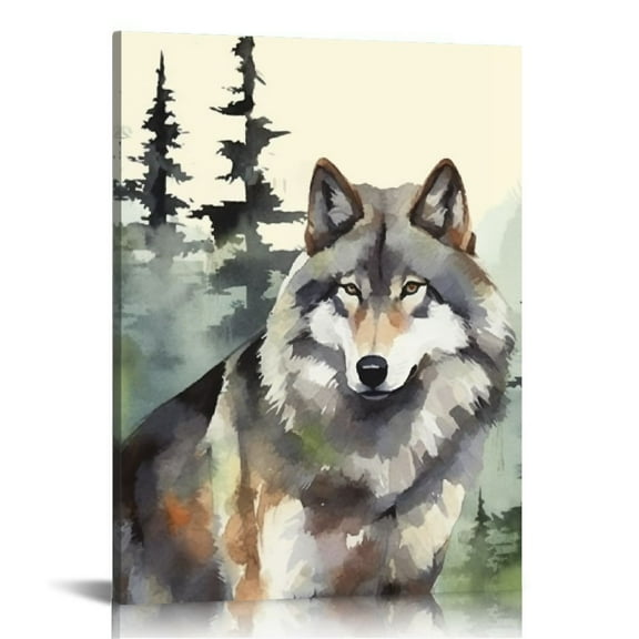 BCIIG Wolf Pine Trees Fine Art Aesthetic Poster & Print Wall Painting for Home Office Decor, Ready to Hang Canvas Living Room Bedroom Wall Art 16x20 in