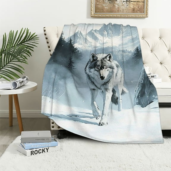 BCIIG Wolf Plush Throw Blanket Wolves Howling Flannel Blanket for Sofa Couch Animal Wolves All Season Bed Blanket Mountain White Blanket Room Decor 50x60in