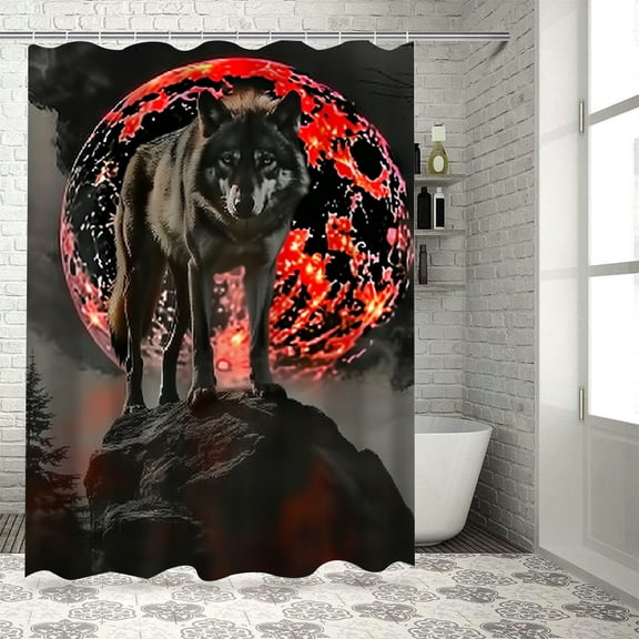 BCIIG Wolf Red Moon Gothic Art Chic Modern Bathroom Shower Curtain 36"x72