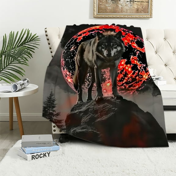 BCIIG Wolf Red Moon Gothic Art Warm Lightweight Blanket Soft Fleece Blankets for Living Rooms Sofa Decor All Seasons 40x50in