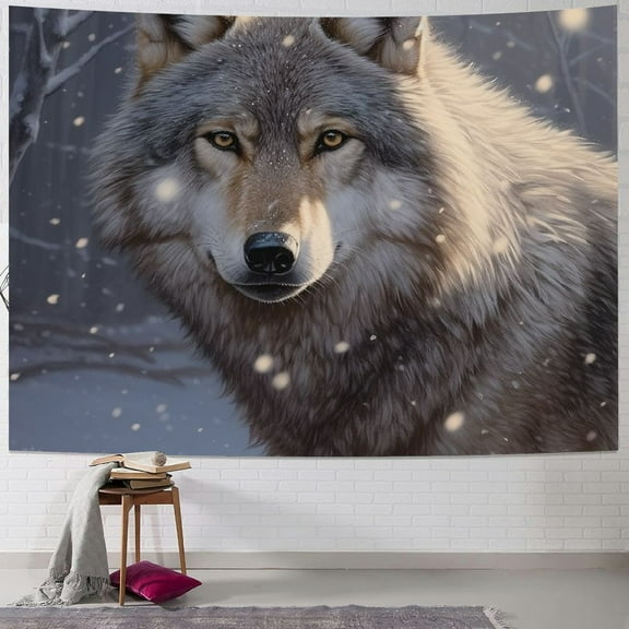 BCIIG Wolf Snow Trees Tapestry Wall Hanging Unique Style Graphic Tapestries for Home Decor Dorm Decorations Short Plush 40x30inch
