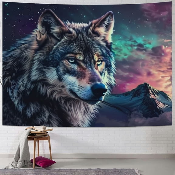 BCIIG Wolf Tapestry, Hippie Wall Hanging Tapestry Aesthetic Birthday Holiday Party Art Wall Carpet for Living Room Bedroom Dorm Ceiling Decor 40x30inch