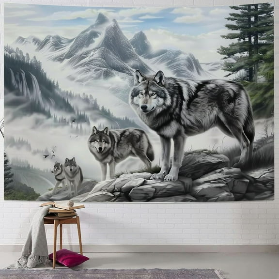 BCIIG Wolf Tapestry, Hippie Wall Hanging Tapestry Aesthetic Birthday Holiday Party Art Wall Carpet for Living Room Bedroom Dorm Ceiling Decor,