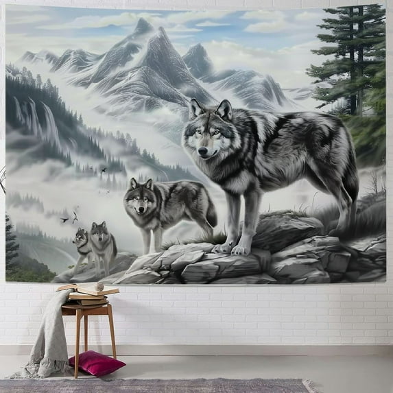 BCIIG Wolf Tapestry, Hippie Wall Hanging Tapestry Aesthetic Birthday Holiday Party Art Wall Carpet for Living Room Bedroom Dorm Ceiling Decor,