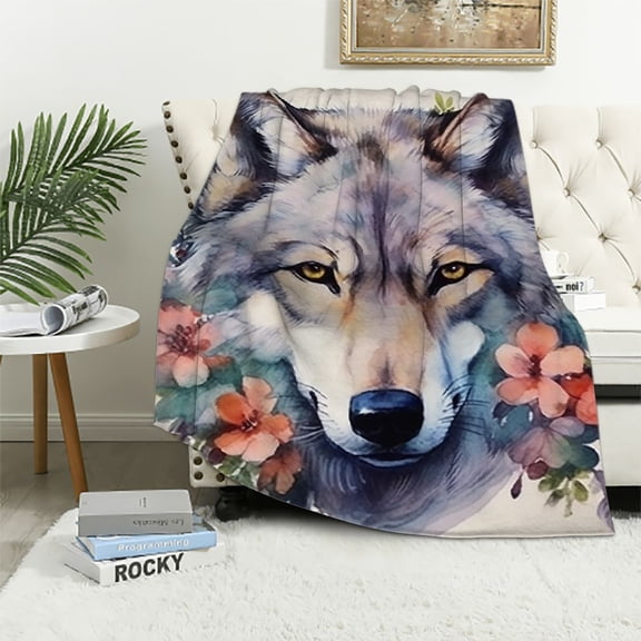 BCIIG Wolf Throw Blanket for Adults Wolf Fleece Throw Blanket for Men Kids Super Soft Fleece Blanket for Couch Bed Sofa 40x50in